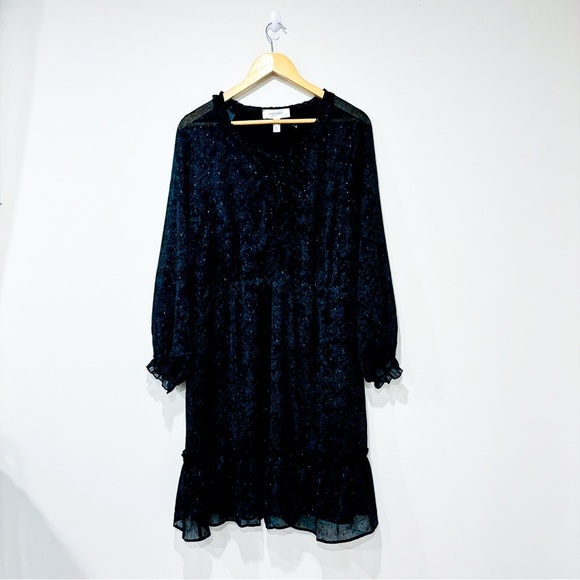 Addition Elle – Black and green floral long sleeve chiffon dress * - Picture 1 of 10